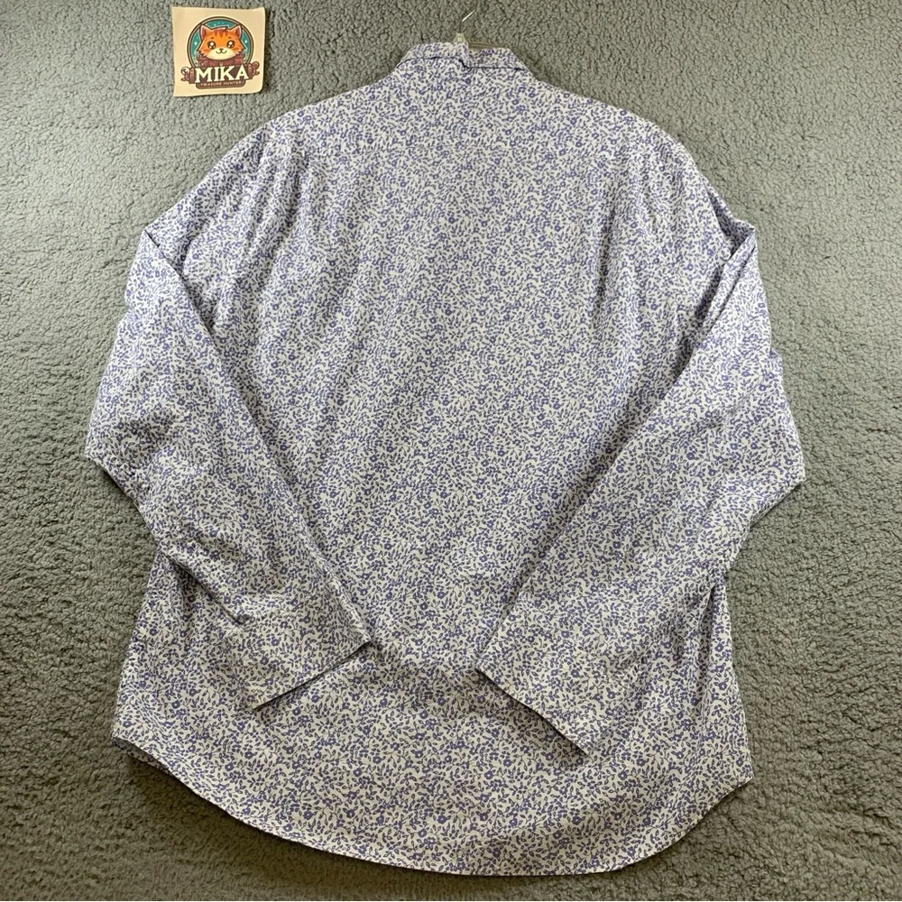 J.Crew Mercantile Flex Shirt Mens Long Sleeve Button Up White Blue Floral Size L